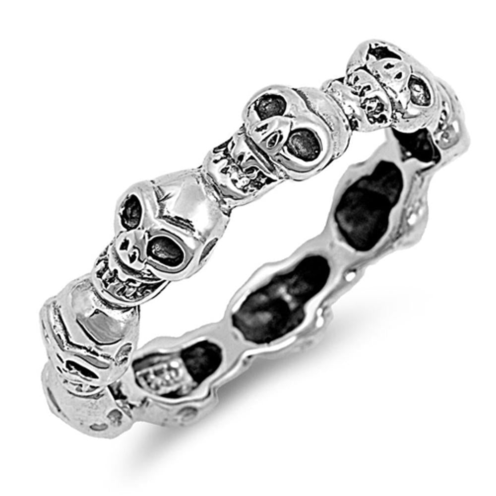 Men's Biker Skull Eternity Fashion Ring New .925 Sterling Silver Band Sizes 4-13