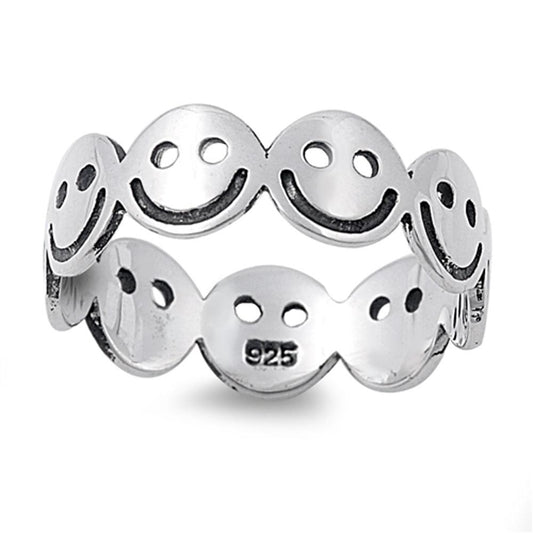 Smiley Face Eternity Happy Unique Ring New .925 Sterling Silver Band Sizes 5-10