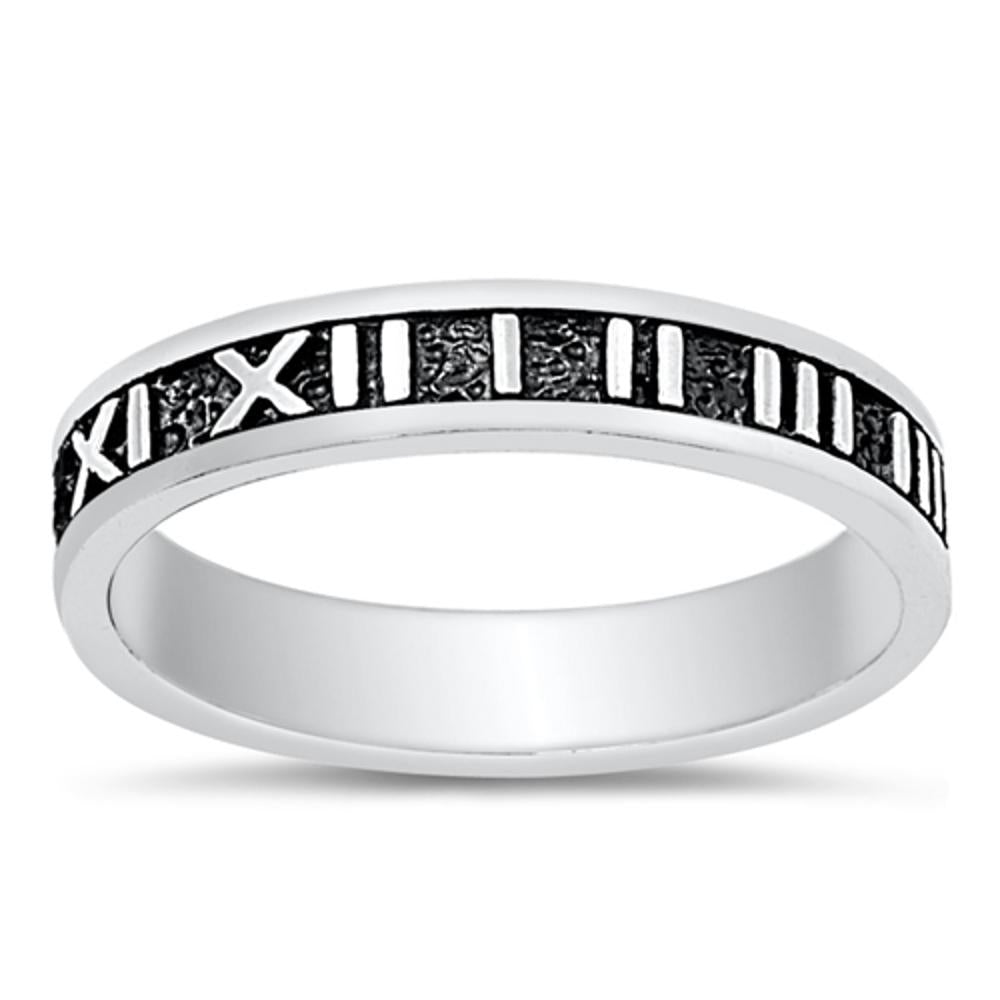 Men's Roman Numeral Clock Band Cute Ring New .925 Sterling Silver Sizes 4-10