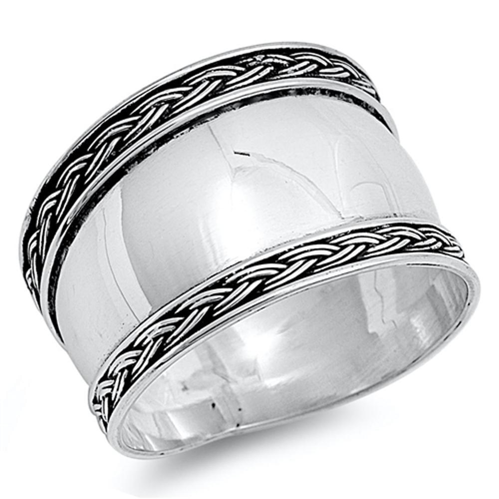 Women's Bali Wide Ring New .925 Sterling Silver Thin Rope Design Band Sizes 5-12