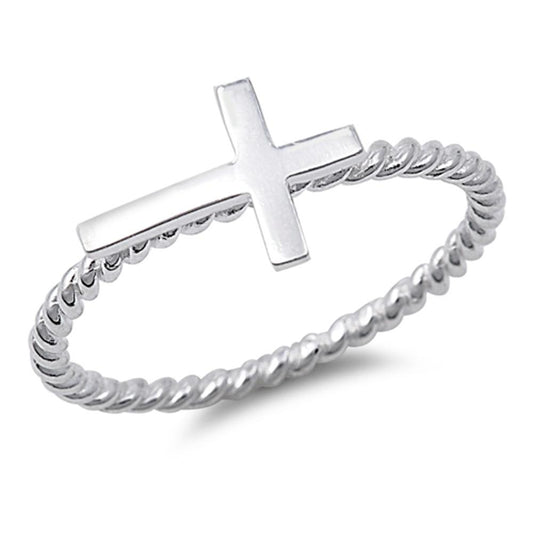 High Polish Sideways Cross Fashion Ring New .925 Sterling Silver Band Sizes 4-10