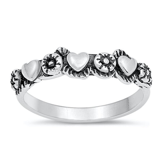 Heart Flower Girl's Gift Promise Ring New .925 Sterling Silver Band Sizes 4-10