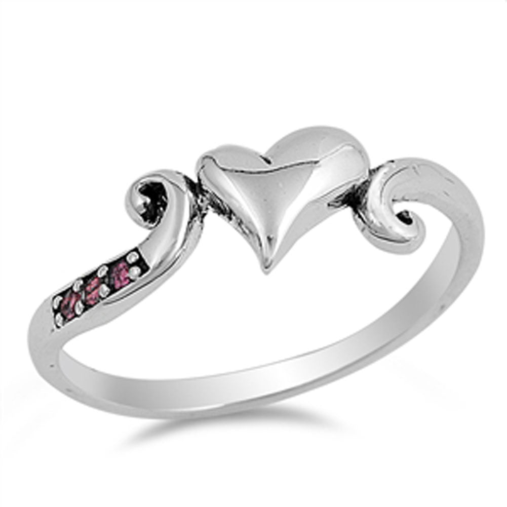 Heart Swirl Ruby CZ Love Promise Ring New .925 Sterling Silver Band Sizes 5-10