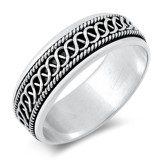 Men's Celtic Weave Spinner Wedding Ring New .925 Sterling Silver Band Sizes 6-13