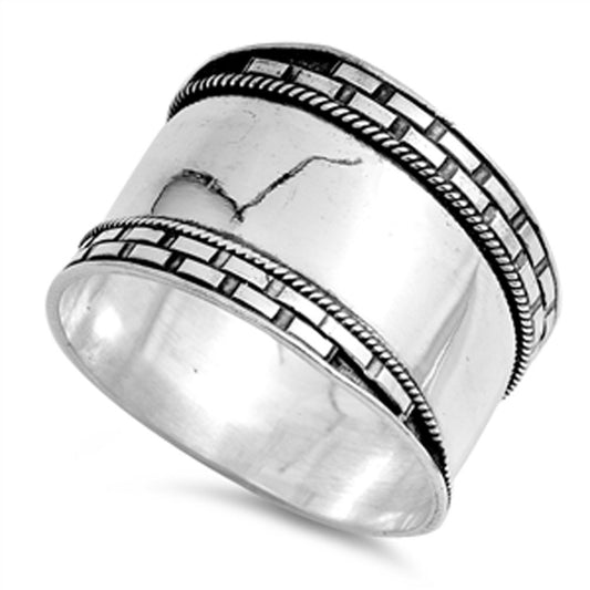 Bali Ring Rope Brick Milgrain Block New .925 Sterling Silver Band Sizes 5-13