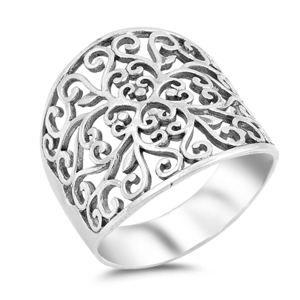 Filigree Cutout Design Unique Ring New .925 Sterling Silver Band Sizes 5-10