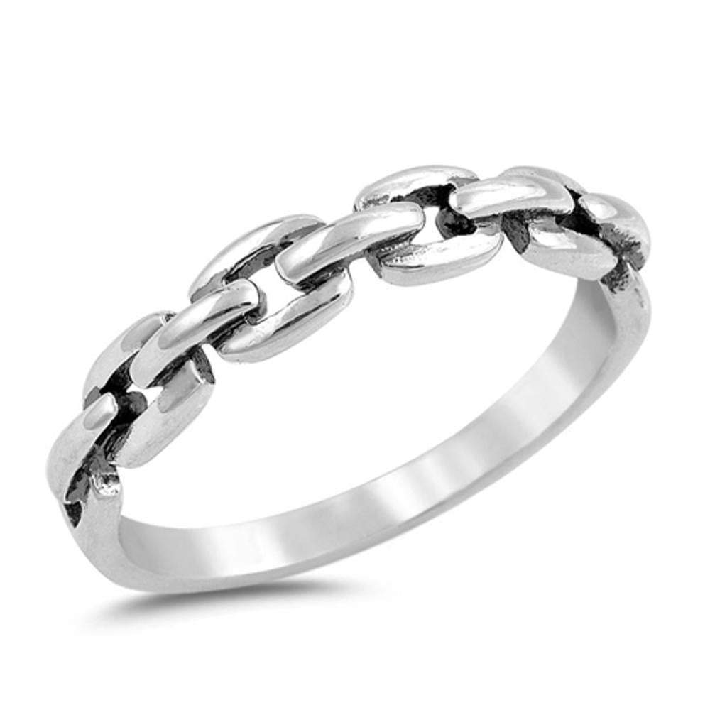 Curb Chain Link Design Ring New .925 Sterling Silver Band Sizes 3-10