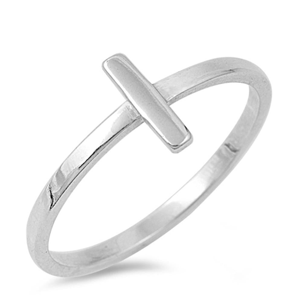 Christian Sideways Cross Ring New .925 Sterling Silver Band Sizes 3-10