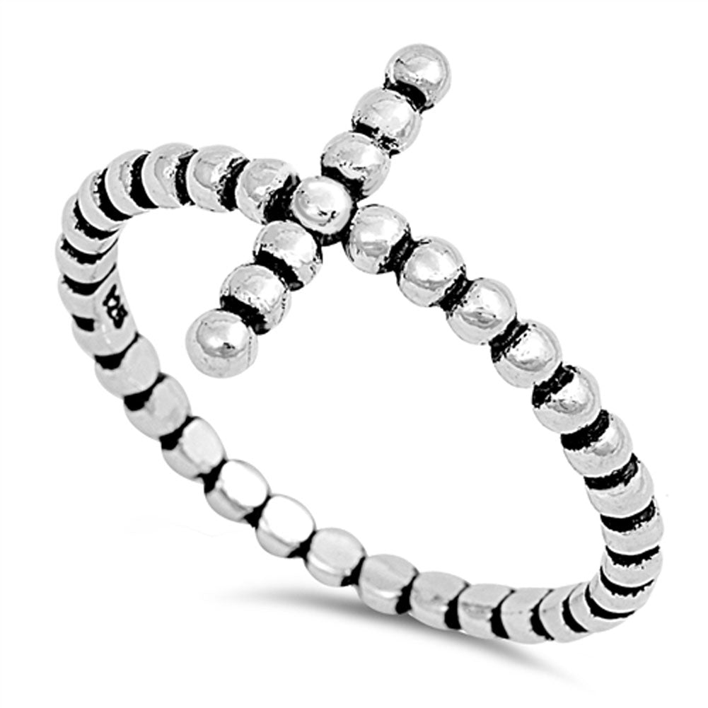 Sideways Cross Ball Bead Ring New .925 Sterling Silver Band Sizes 4-10