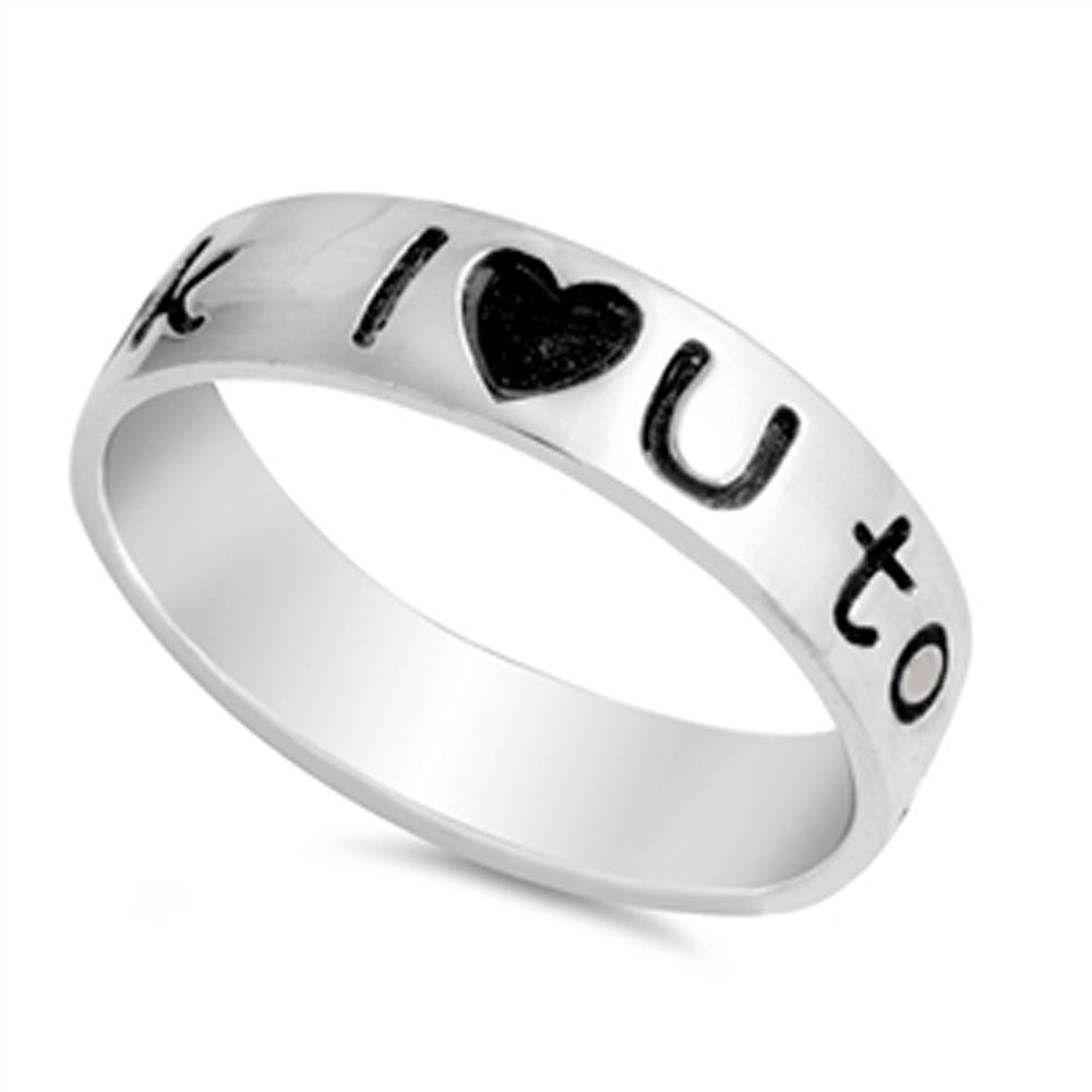 I Love You to the Moon and Back Cute Heart Ring Sterling Silver Band Sizes 4-12