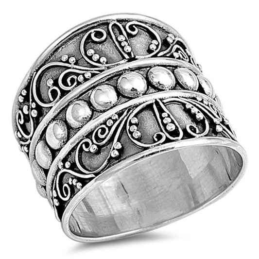 Bali Bead Wide Fashion Ring New .925 Sterling Silver Thin Band Sizes 5-12