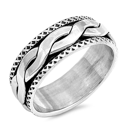 Oxidized Spinner Infinity Knot Rope Wedding Ring Sterling Silver Band Sizes 7-13