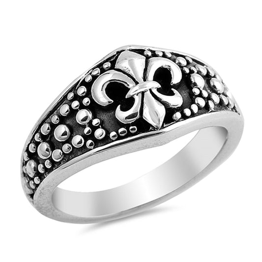 Fleur De Lis Spotted Ring New .925 Sterling Silver Bubble Band Sizes 5-10