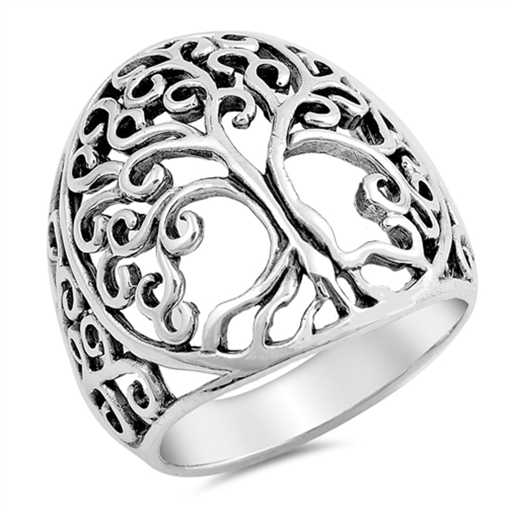 Filigree Tree of Life Ring .925 Sterling Silver Vintage Cutout Band Sizes 5-10