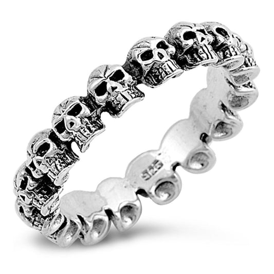 Eternity Biker Skull Ring New .925 Sterling Silver Band Sizes 5-10