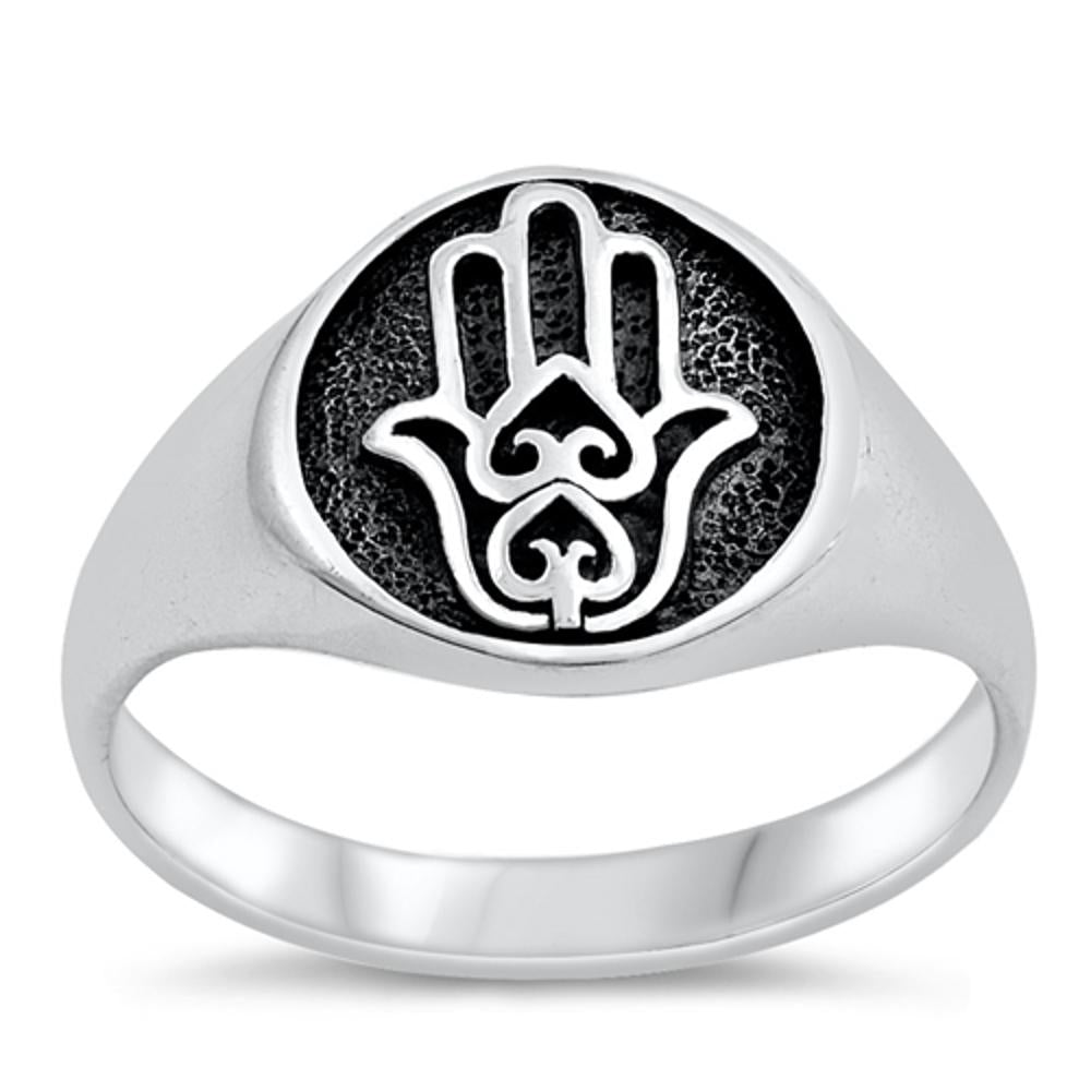 Hand of God Hamsa Heart Promise Ring New .925 Sterling Silver Band Sizes 5-10