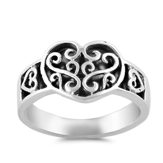 Victorian Filigree Vintage Heart Promise Ring .925 Sterling Silver Sizes 5-10