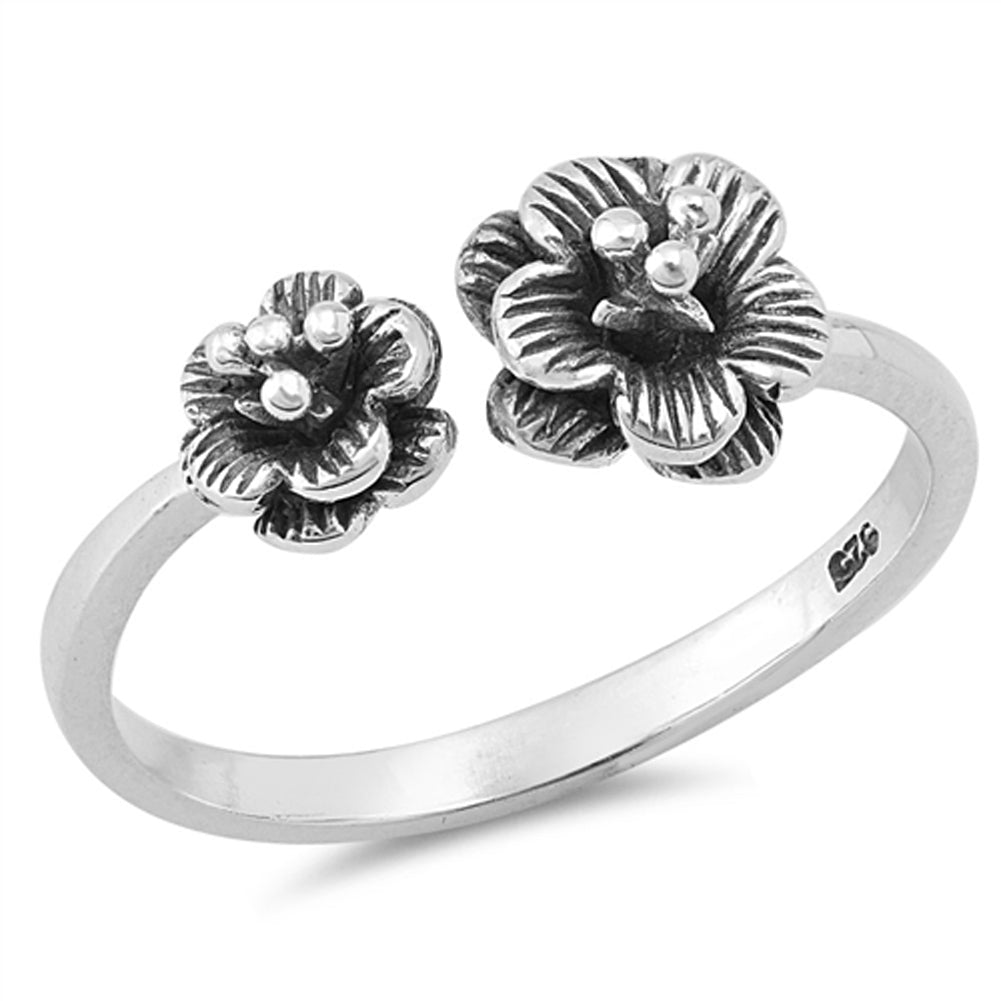 Open Plumeria Flower Beautiful Oxidized Ring 925 Sterling Silver Band Sizes 5-10