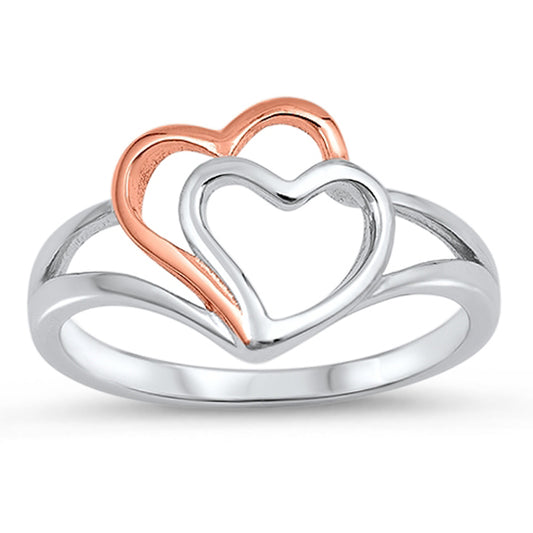 Rose Gold-Tone Heart Promise Ring New .925 Sterling Silver Love Band Sizes 4-10