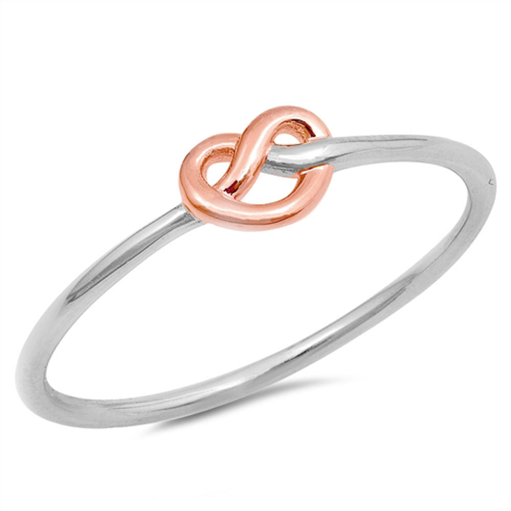 Rose Gold-Tone Heart Love Knot Ring New .925 Sterling Silver Band Sizes 3-12