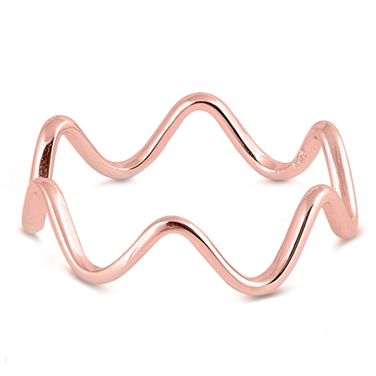 Rose Gold-Tone High Polished Wave Ring New .925 Sterling Silver Band Sizes 4-13