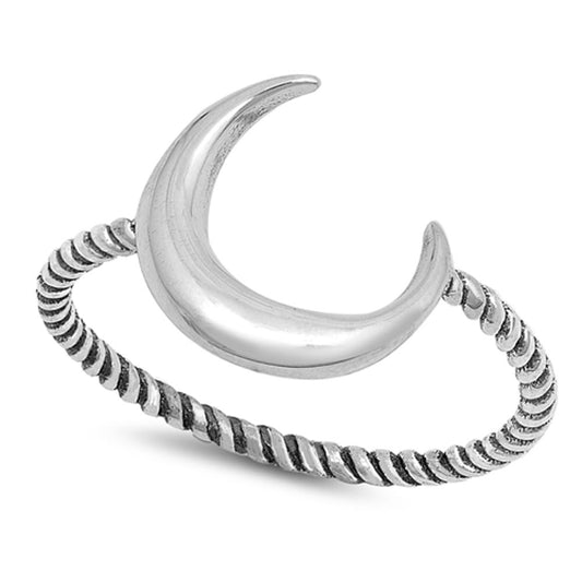 Crescent Moon Ring New .925 Sterling Silver Oxidized Rope Twist Band Sizes 4-12