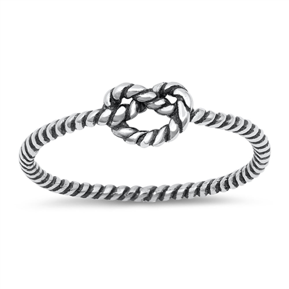 Oxidized Love Knot Heart Rope Infinity Ring .925 Sterling Silver Band Sizes 4-10