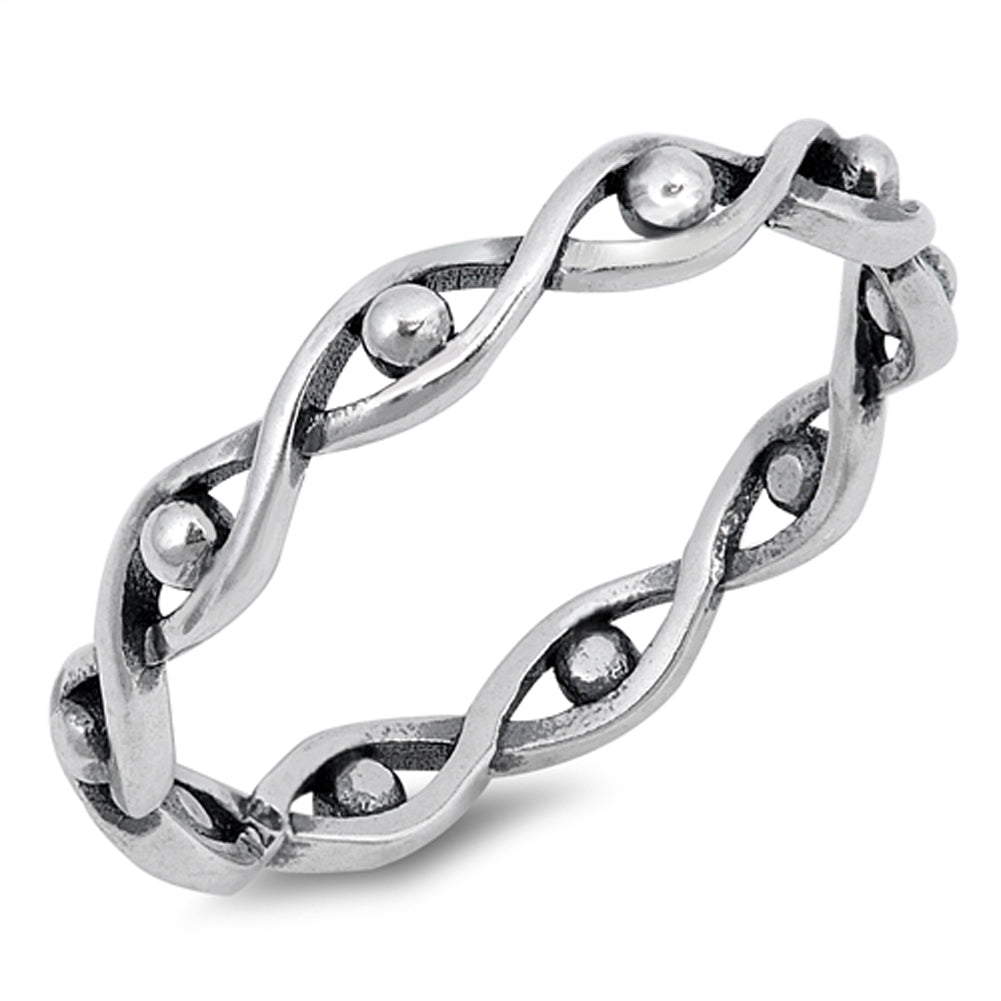 Oxidized Infinity Knot Bead Evil Eye Ring .925 Sterling Silver Band Sizes 3-12