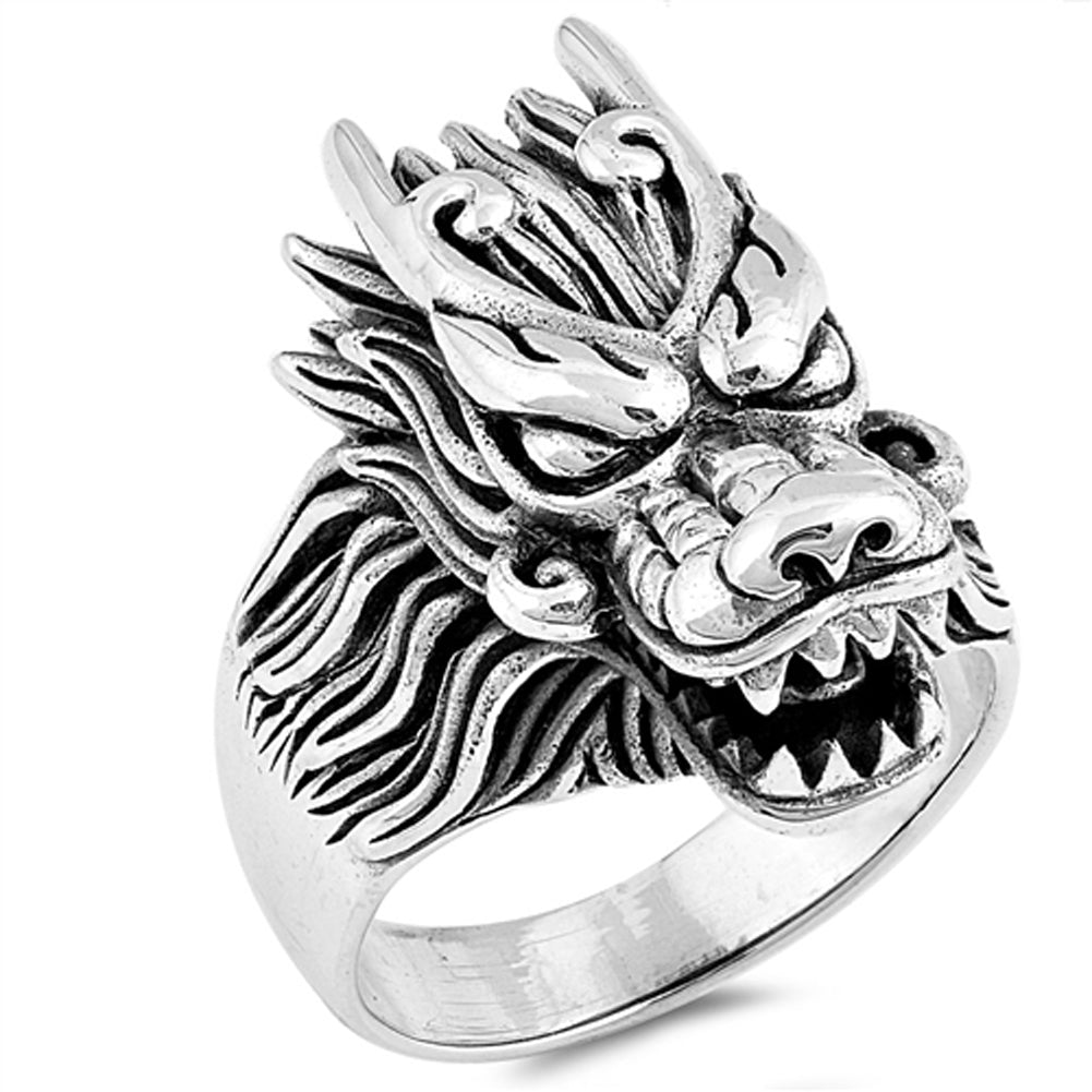 Dragon Large Heavy Men's Ring Sterling Silver Chinese New Year Band Sizes 7-13