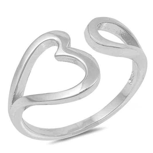 Open Loop Heart Promise Ring New .925 Sterling Silver Adjustable Band Sizes 4-10