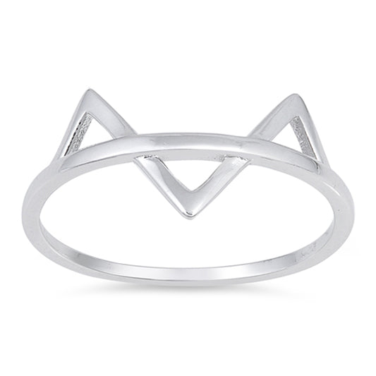 Triangle Cat Ears Animal Fashion Ring New .925 Sterling Silver Band Sizes 4-10