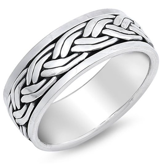 Spinner Weave Rope Knot Wedding Ring .925 Sterling Silver Wide Band Sizes 7-13