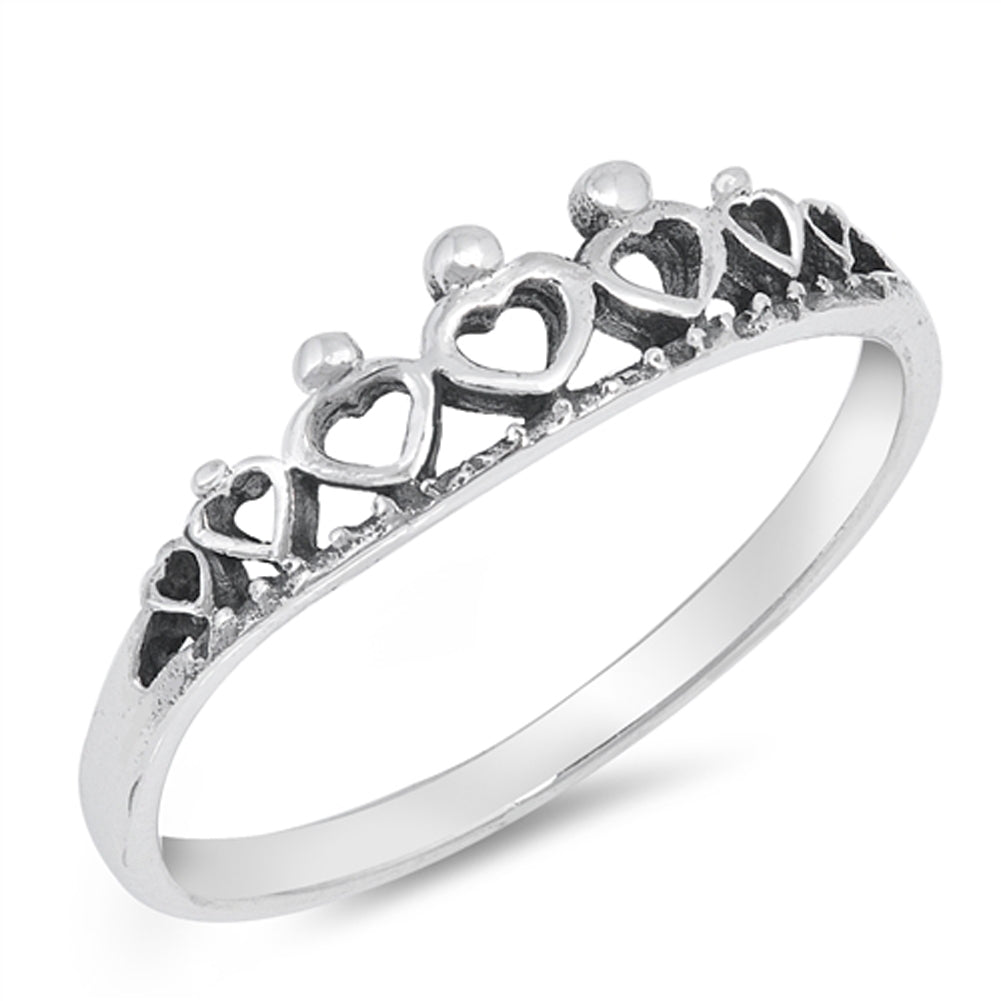 Crown Tiara Princess Heart Promise Ring New .925 Sterling Silver Band Sizes 3-10