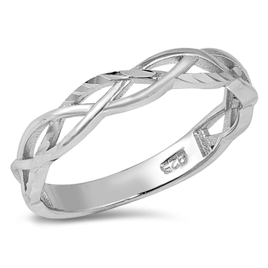 Diamond-Cut Celtic Criss Cross Knot Ring .925 Sterling Silver Band Sizes 4-10