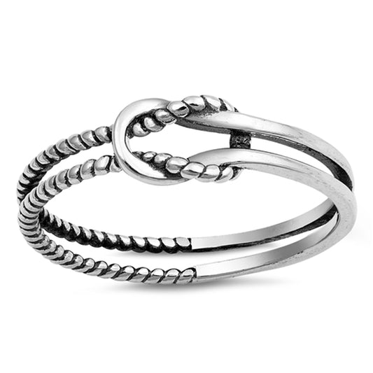 Oxidized Infinity Love Knot Rope Loop Ring .925 Sterling Silver Band Sizes 3-12