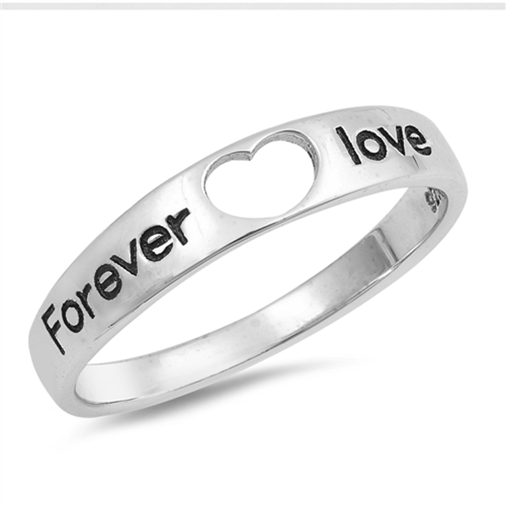 Forever Love Word Script Heart Promise Ring .925 Sterling Silver Band Sizes 4-10