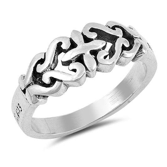 Filigree Cross Swirl Heart Victorian Design Ring Sterling Silver Band Sizes 4-10