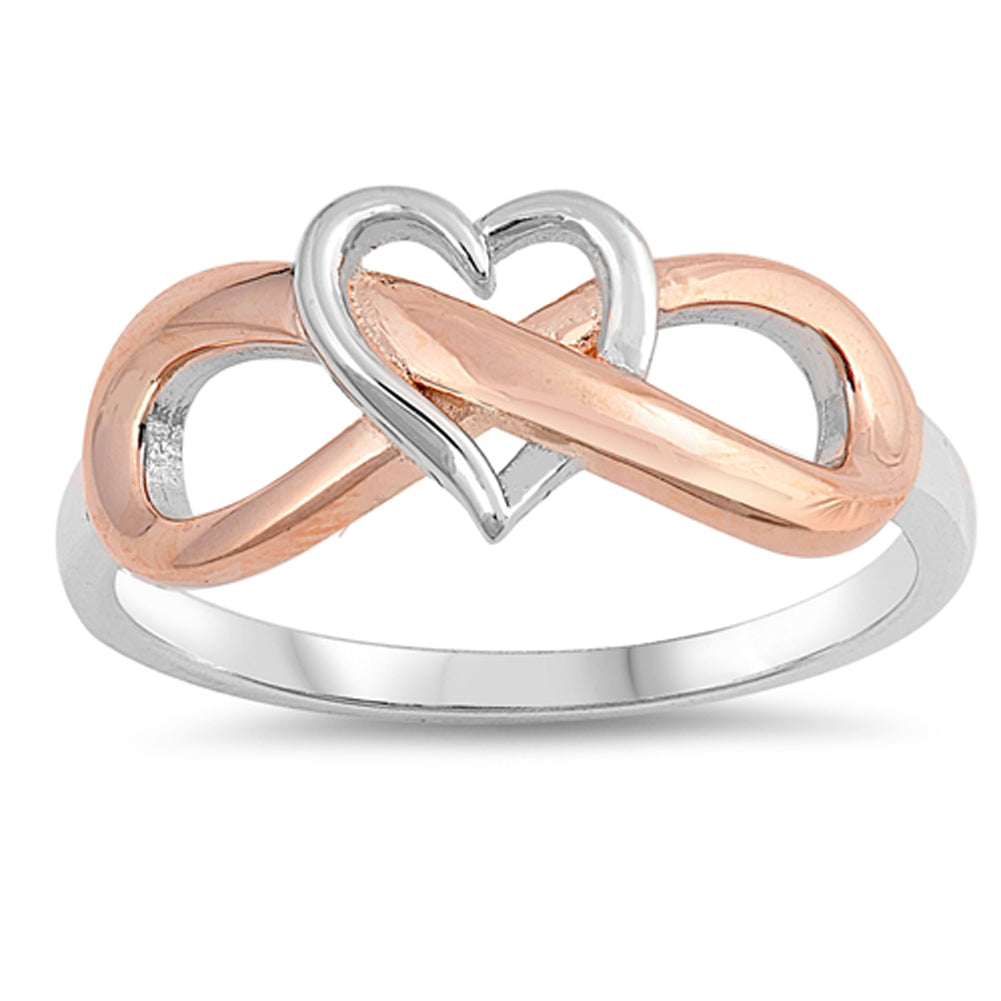 Heart Infinity Two Tone Cutout Love Ring New 925 Sterling Silver Band Sizes 5-10