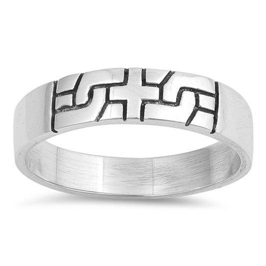 Cross Celtic Puzzle Etched Knot Ring New .925 Sterling Silver Band Sizes 5-10