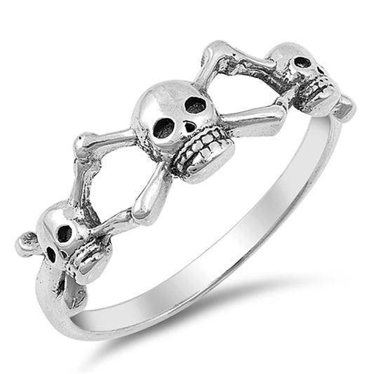 Crossbone Skull Oxidized Biker Ring New .925 Sterling Silver Band Sizes 4-10