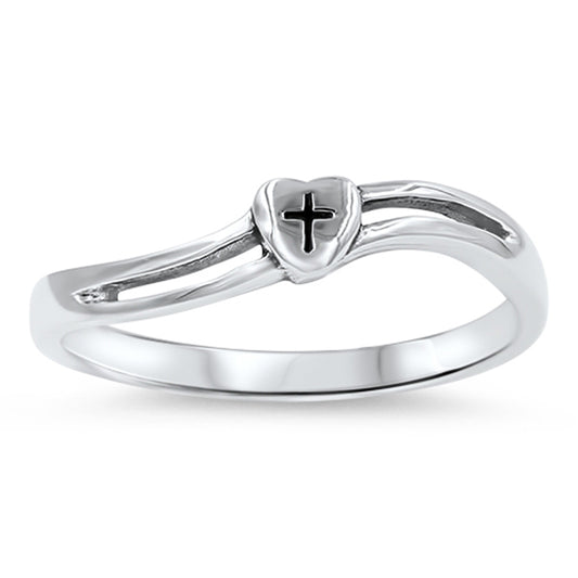 Heart Cross Oxidized Wave Cutout Ring New .925 Sterling Silver Band Sizes 4-10