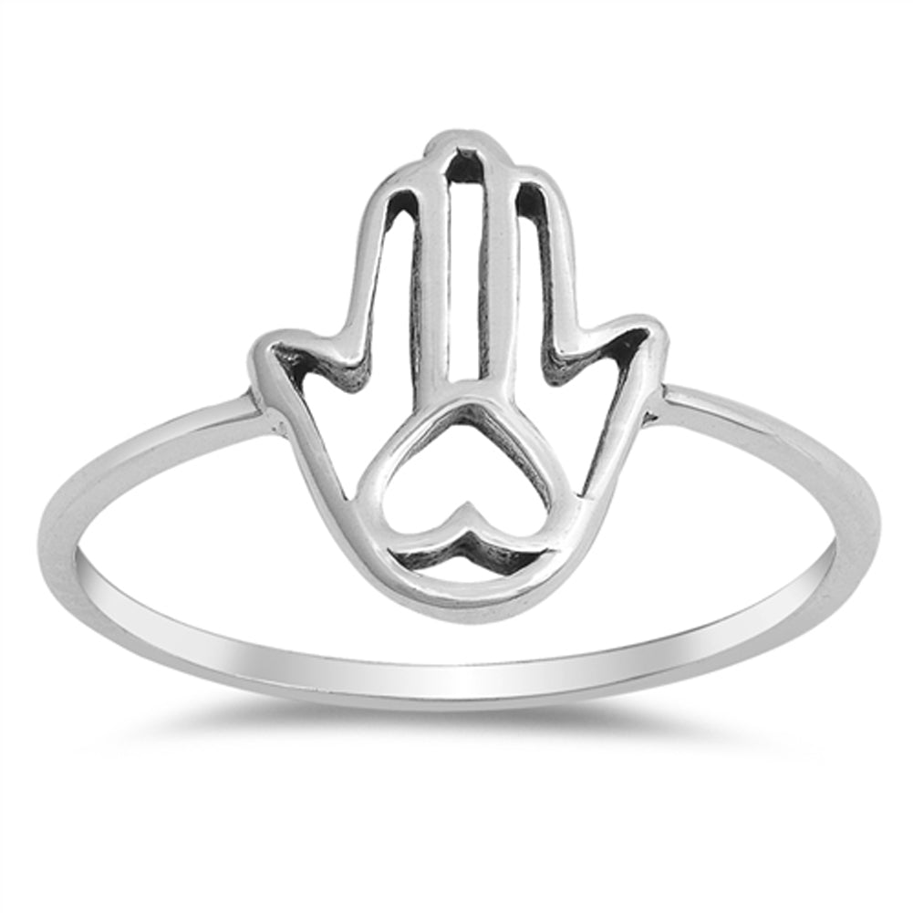 Hamsa Heart Cutout Thumb Religious Ring New .925 Sterling Silver Band Sizes 4-10