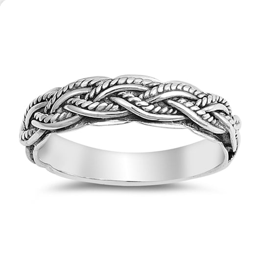 Braided Woven Criss Cross Thumb Ring New .925 Sterling Silver Band Sizes 4-10