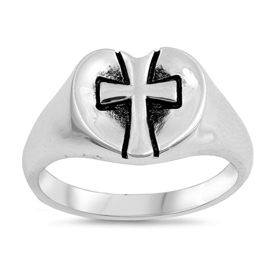 Oxidized Vintage Cross Heart Promise Ring .925 Sterling Silver Band Sizes 5-10