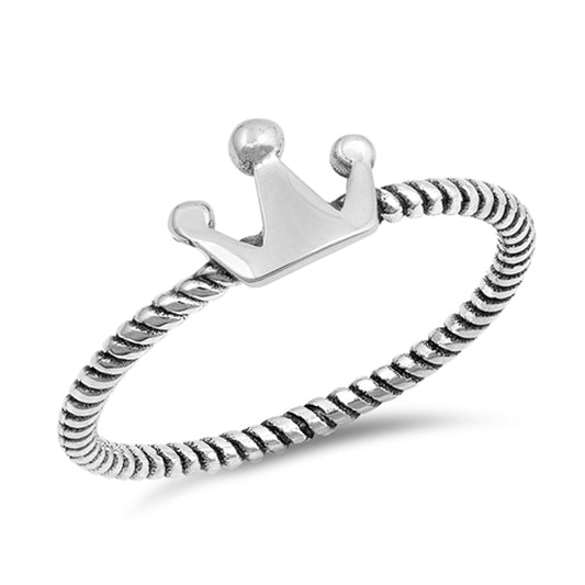 Oxidized Twist Crown Simple King Ring New .925 Sterling Silver Band Sizes 4-10