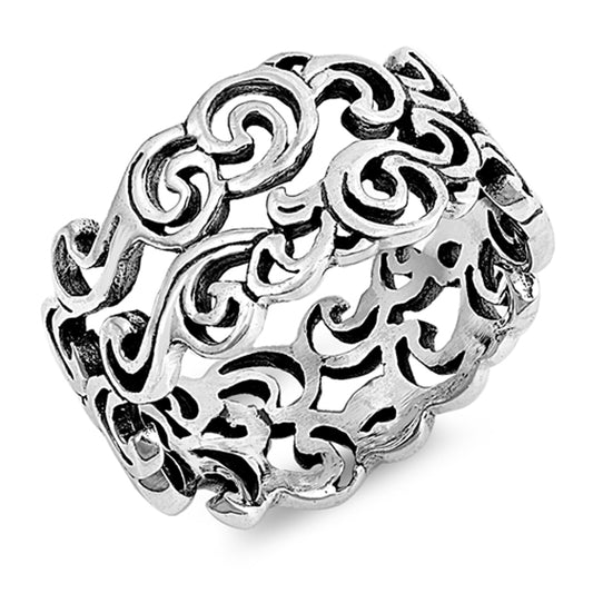 Oxidized Filigree Spiral Floral Flower Ring .925 Sterling Silver Band Sizes 5-10