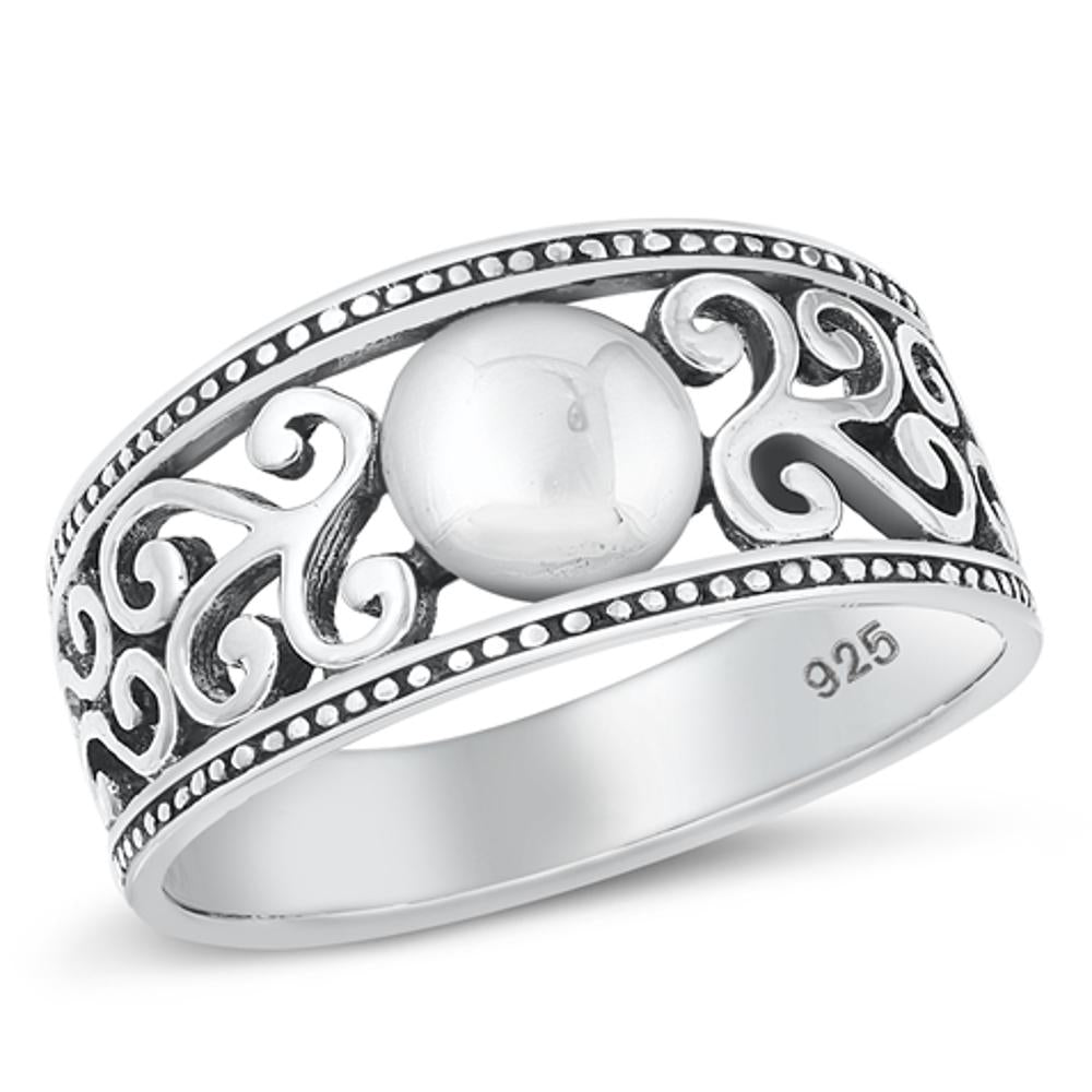 Circle Filigree Oxidized Beaded Boho Ring .925 Sterling Silver Band Sizes 5-10