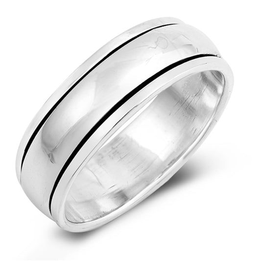 Classic High Polish Domed Spinner Wedding Ring Sterling Silver Band Sizes 7-13