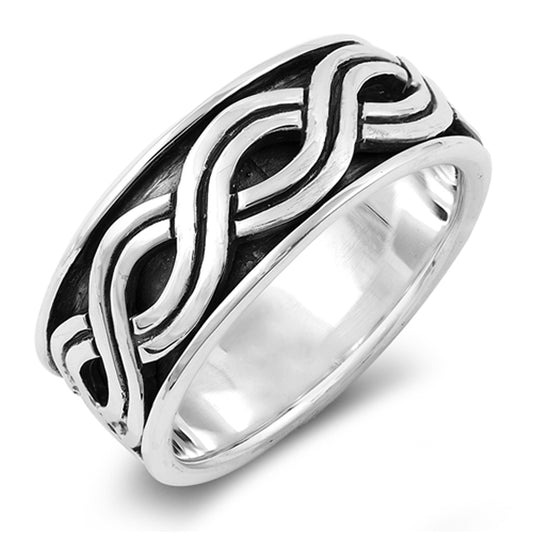 Oxidized Wave Infinity Twist Knot Celtic Ring Sterling Silver Band Sizes 7-13