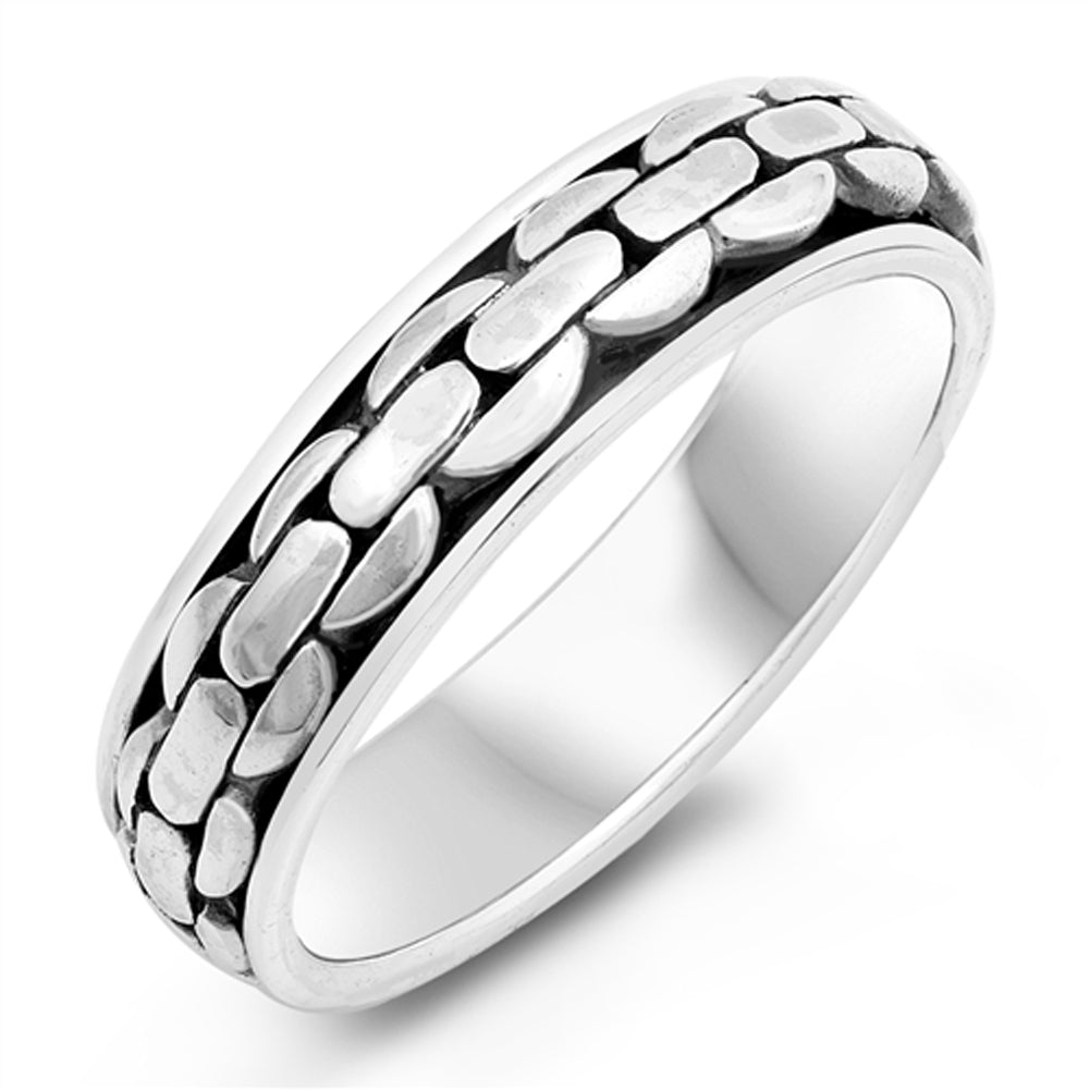 Oxidized Chain Link Spinner Wedding Ring .925 Sterling Silver Band Sizes 7-13